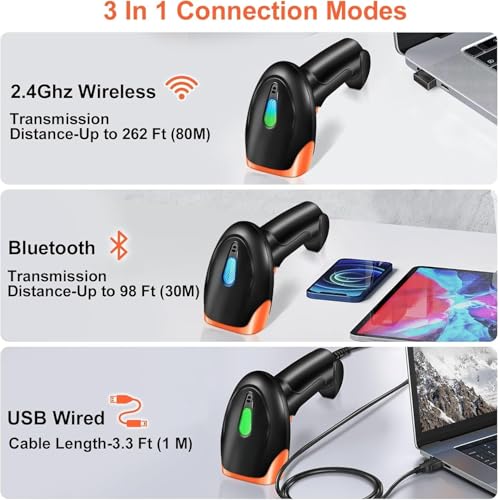Image of ONLYU Bluetooth Barcode Scanner, Wireless 2D QR 1D Bar Code Scanners with LED Lights Display & AI Voice, Plug & Play Handheld Barcode Reader for iPhone, Android, iPad, Tablet, PC (OU-20)