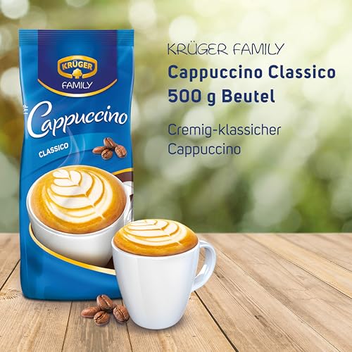 KRÜGER KRÜGER Family Cappuccino Classico, aromatisiertes Getränkepulver mit löslichem Bohnenkaffee, koffeinhaltig, 500 g Beutel - Detailansicht 2 | Cappuccino
