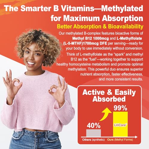 Image of Methylated Vitamin B Complex Gummies, Active Vitamins B, Sugar Free, 60ct | 12-in-1 Multivitamin w / 1000 mcg Methyl B12, 2000 mcg Biotin, Methylfolate, Inositol for Women & Men, Energy, Brain, Hair