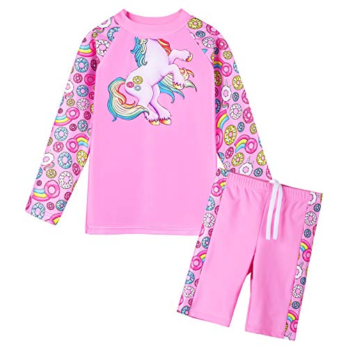Image of TFJH E Girls Long Sleeve Two Piece Rash Guard Set UPF 50+ 3-13 Y | Stretchy & quick-dry fabric, breathable & lightweight, UPF 50+ sun protection, ideal for pool beach vacation