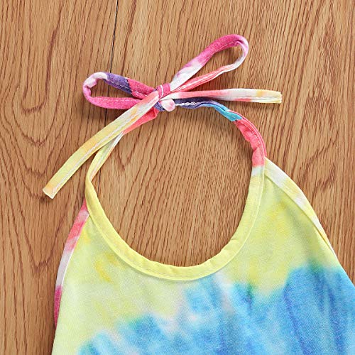 Infant Toddler Baby Girls Tie Dye Harem Straps Romper Jumpsuit Sleeveless Halter Backless Clothes Summer (Rose Red,4T) #TOP3