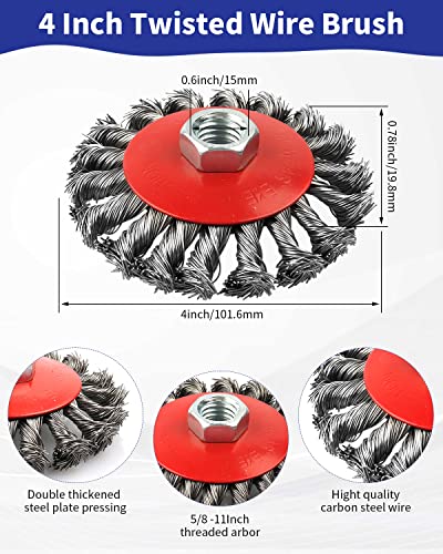 Image of Rocaris 3 Pack Wire Wheel Brush for Angle Grinders,4 Inch Wire Brush for 4 1 /2 Angle Grinder,4 Inch & 3 Inch Twist Knotted Wheels with 5 /8 inch Thread Arbor for Removing Rust