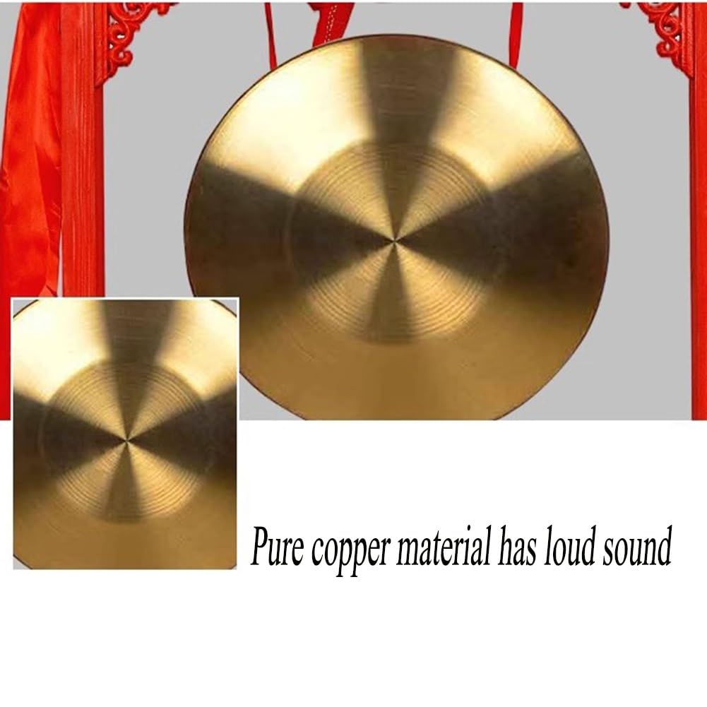 GRRICEPL Gong Instrument Flood Warning Gong, Chinese Traditional Percussion Instrument Gong, Includes Gong Stand & Mallet, Suitable for Wedding Opening Celebration (Color : Gold-A, Size : 50cm)