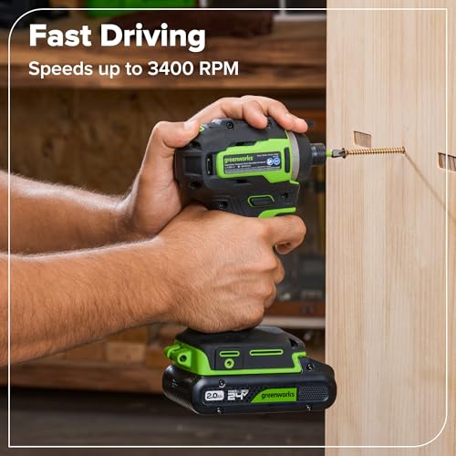 Image of Greenworks 24V Brushless Cordless Impact Driver (1950 in-lbs.), 1 /4 inch Hex Collet, 2.0Ah USB-C Battery, 30W USB-C Charger & 3.3FT Braided Cable +70PCS Impact Rated Driving Set