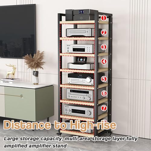 Stojak multimedialny z kółkami 5/6/7/8 poziomów półek stereo, szafka dźwiękowa gramofon, nowoczesny zestaw audio, stojak na komponenty stereo, orzech - 8 poziomów B 19,6 cala