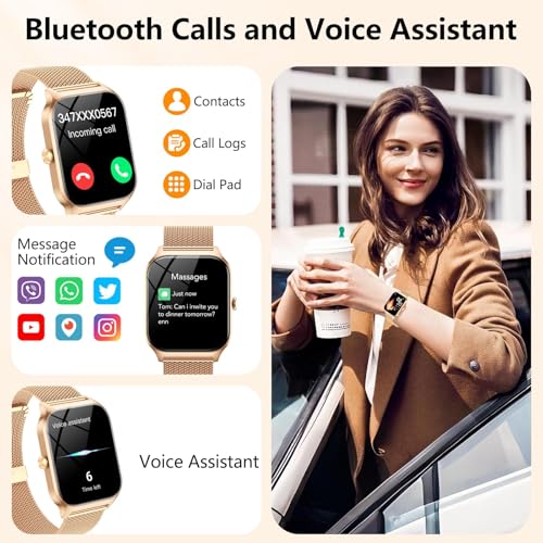 Image of Smart Watch for Women with Bluetooth Calling, Fashion Fitness Tracker, 1.85 inch HD Touch Screen, AI Voice Assistant, Heart Rate Sleep Monitor, 120+ Sports Modes, Compatible with Android iPhone, 2 Bands