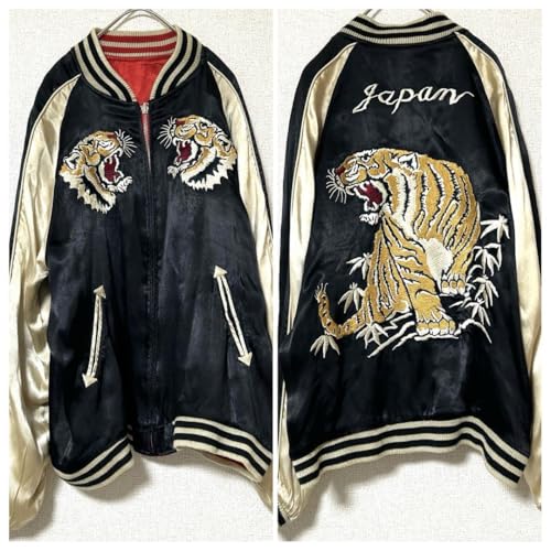 スカジャン リバーシブル レーヨン 刺繍 虎 鷹 龍 バイカラー メンズ M スカジャン リバーシブル レーヨン 刺繍 虎 鷹 龍 バイカラー メンズ M