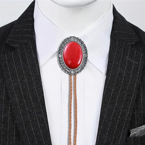 Image of Jeilwiy Bolo Tie for Men Real Stone Westwern Cowboy Ties Silver Bolos Women Leather Necktie Gift for Birthday Christmas