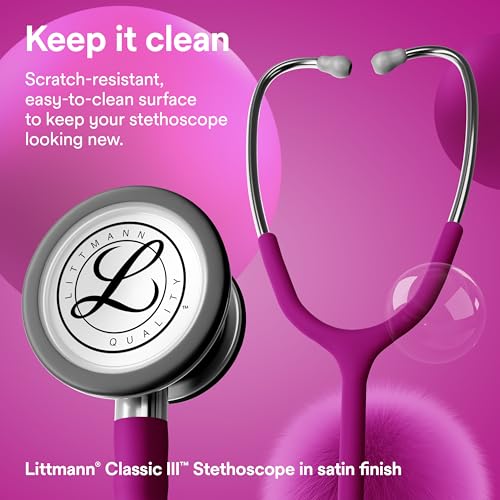 Image of 3M Littmann Classic III Stethoscope, 5648C, 27 inch Raspberry Satin Finish Tube for Added Comfort, Flexibility and Cleanability, Stainless Steel Chestpiece, More Than 2X as Loud, Weighs Less