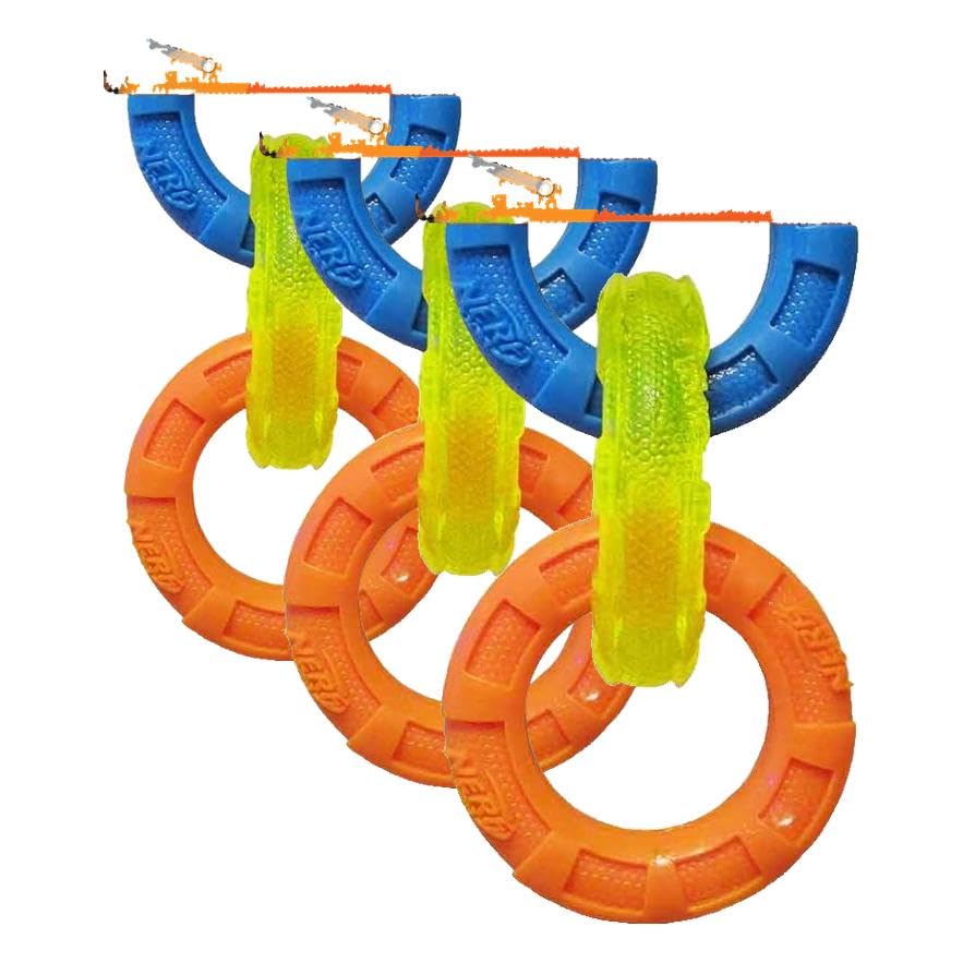 Nerf TPR 3 Halka Römork Mavi/Yeşil/Turuncu Köpek Oyuncağı, Küçük (3 paketi)