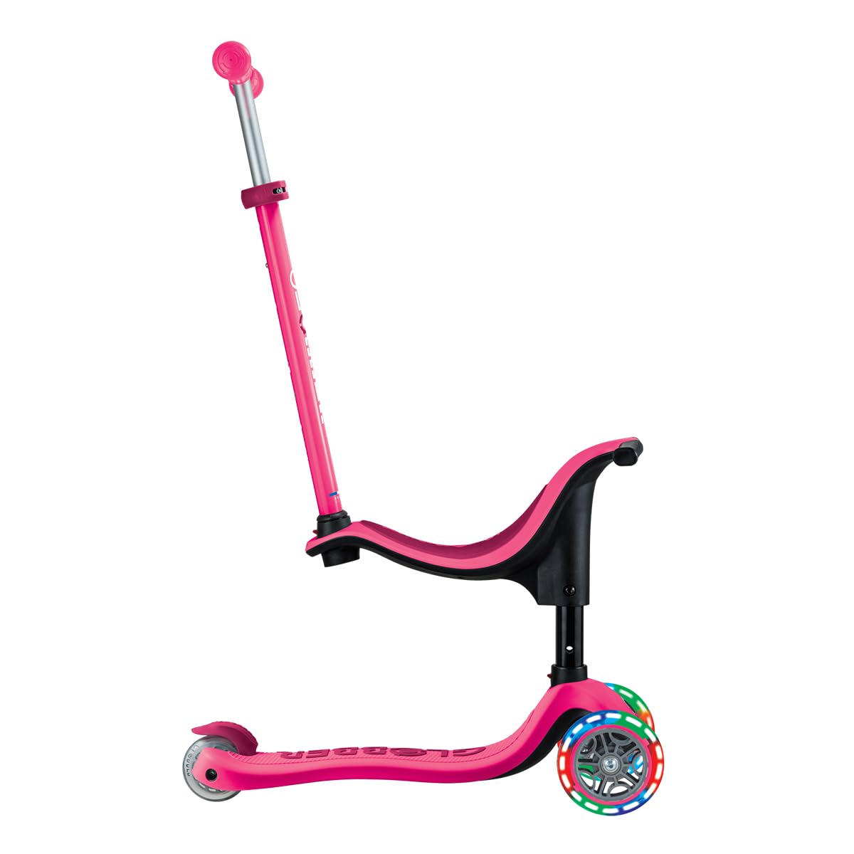 Globber - GO•UP Sporty Lights - Trottinette évolutive 3 Roues avec siège, pour Les Enfants de 15 Mois à 6 Ans, Rose