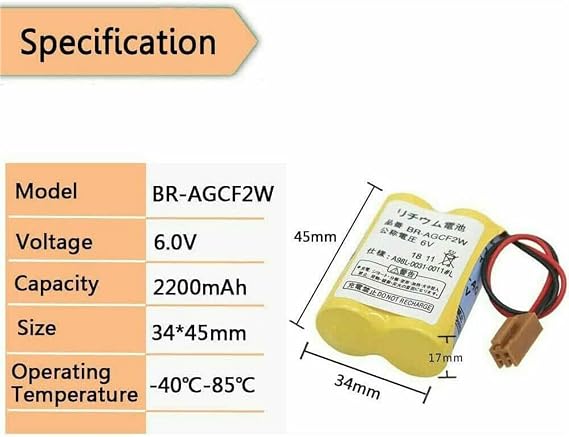 5-Pack BR-AGCF2W 6V Battery 2200mAh Replace for A98L-0031-0011 for Fanuc System with Brown Plug