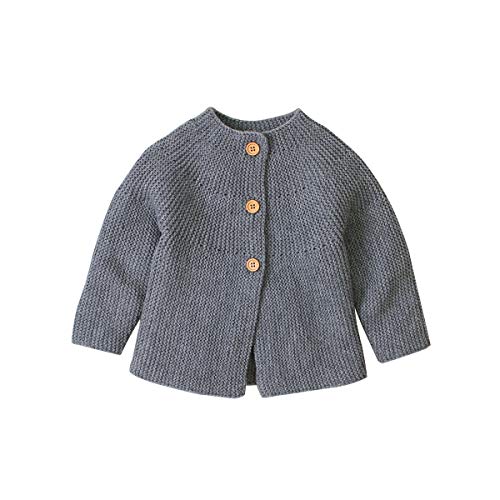 Infant Toddler Baby Girls Cardigan Sweater Long Sleeve Button Down Knitted Outwear Fall Winter Solid Color Knit Tops 0-18M (3-6 Months, Gray)