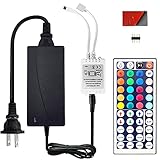 Clordeal 12V Power Supply, 44key Wireless IR Remote Control + Control Box + 12V 5A LED Transformer for SMD 3528 5050 RGB Led Strip Lights