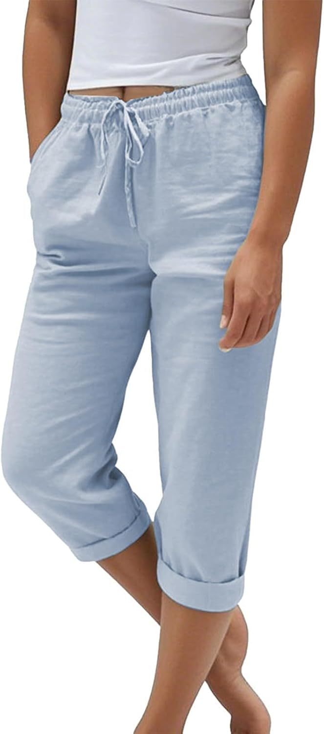 Womens Capri Pants Summer Trendy Casual Elastic Waist Cropped Trouser Resort Wear Beach Vacation Capris Clothes