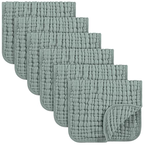 Image of Yoofoss Muslin Burp Cloths 6 Pack Baby Washcloths Large 20''X10'' 100% Cotton 6 Layers Super Soft and Absorbent - Dark Green