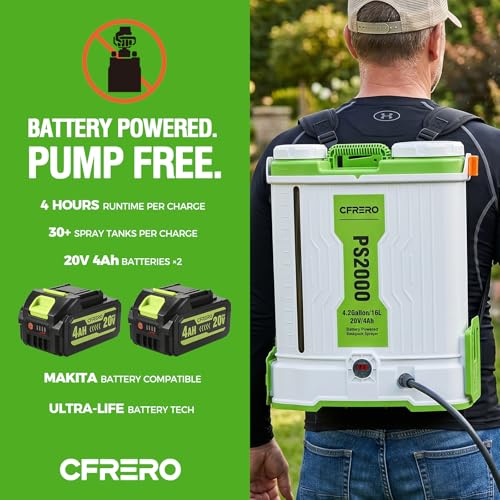 Image of Backpack Sprayer Battery Powered, 4.2 Gallon Electric Pump Sprayer with Dual 20V 4Ah Batteries, Padded Straps, 120 PSI, 2 Spray Wands & 8 Nozzles for Yard, Garden, Lawn & Farm, Weed and Pest Control