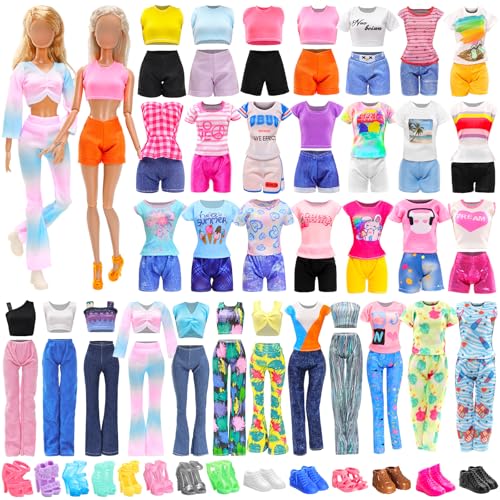 BARWA 30 PCS Doll Clothes and Accessories Casual Sport Sweet Outfits Pajamas Top and Pants Shorts High Heel Flat Shoes for 11.5 Inch Girl Doll