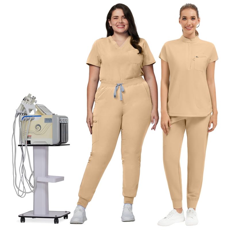 Image of Kitmaz Scrub Pants for Women - Mid Rise 4-Way Stretch Anti-Wrinkle Slim Fit Jogger Pants, Drawstring & 5 Pockets