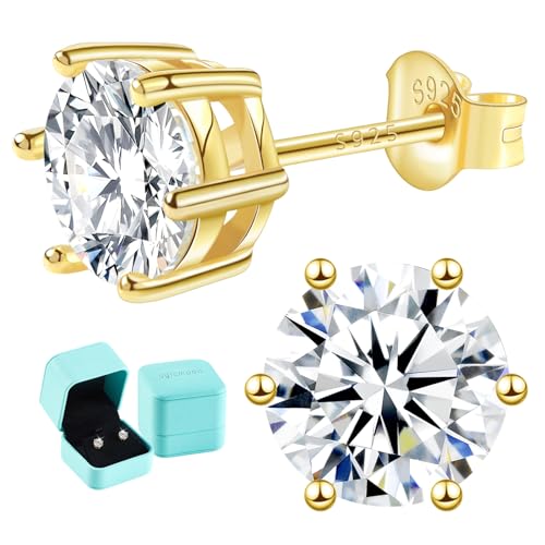 Moissanite Lab Created Diamond Earrings 1.0ctw-3.0ctw Solitaire Studs D Color VVS1 Hypoallergenic 925 Sterling Silver 14K White Gold Plated Friction Back - Gift for Women & Men Silver 6P