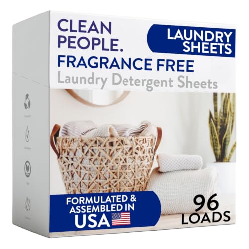 The Clean People Fragrance Free Laundry Detergent Sheets - Laundry Soap - Ultra Concentrated Recyclable Packaging Stain Fighting - Fragrance Free 96 Pack