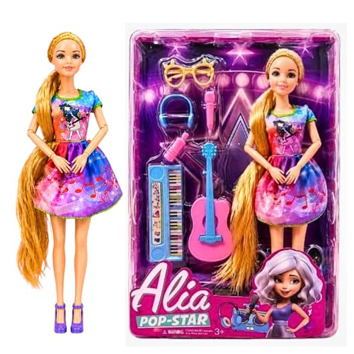 Image of Tickles Movable Pop Star Fashion Doll with Guitar, Microphone & Accessories | Music Superstar Role Play Toy Birthday Gift for Kids Girls (Ages: 3+ Years, Size: 30 cm)