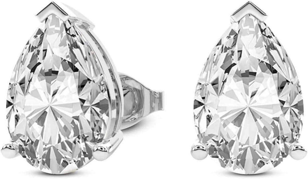 The Diamond Deal IGI Certified 1.00to 5.00 Carat Pear Shape Lab-Grown Diamond 3-Prong Stud Earrings in 14k Yellow, White or Rose Gold With Screw Back Closure