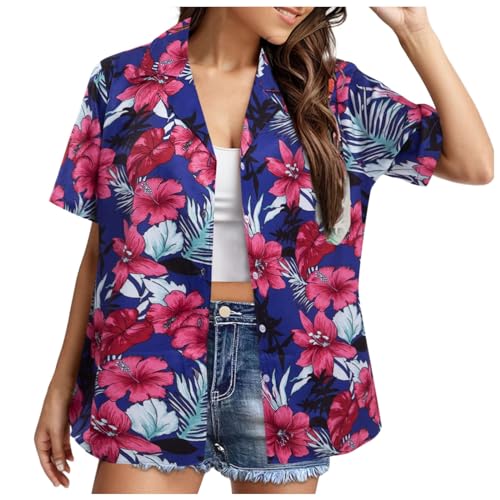Camisa hawaiana tropical de verano para mujer, diseño hawaiano, palmera hawaiana, playa, crucero, camisa suave de manga corta con botones, floral, casual, flamenco, divertido, fiesta, bolos, para