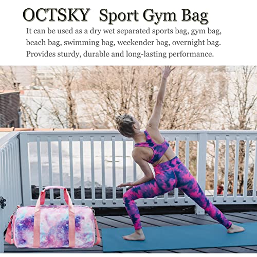 Gym Duffle Bag For Girls, Gymnastics Sports Bag For Teens Women Small Overnight Weekender Carry On Travel Bag With Shoe Compartment And Wet Pocket Galaxy #TOP1