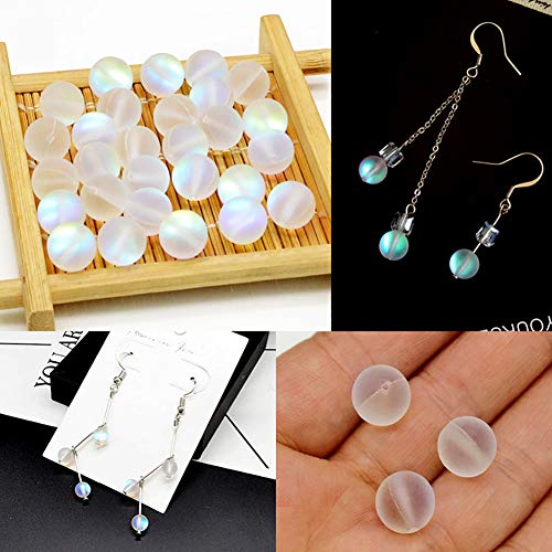 JIHUOO Matte Crystal Glass Beads - Mermaid Aurora & Moonstone Beads for Jewelry Making - 8 mm, 100 pcs, blue, green, 8 mm 100 pcs - Image 3