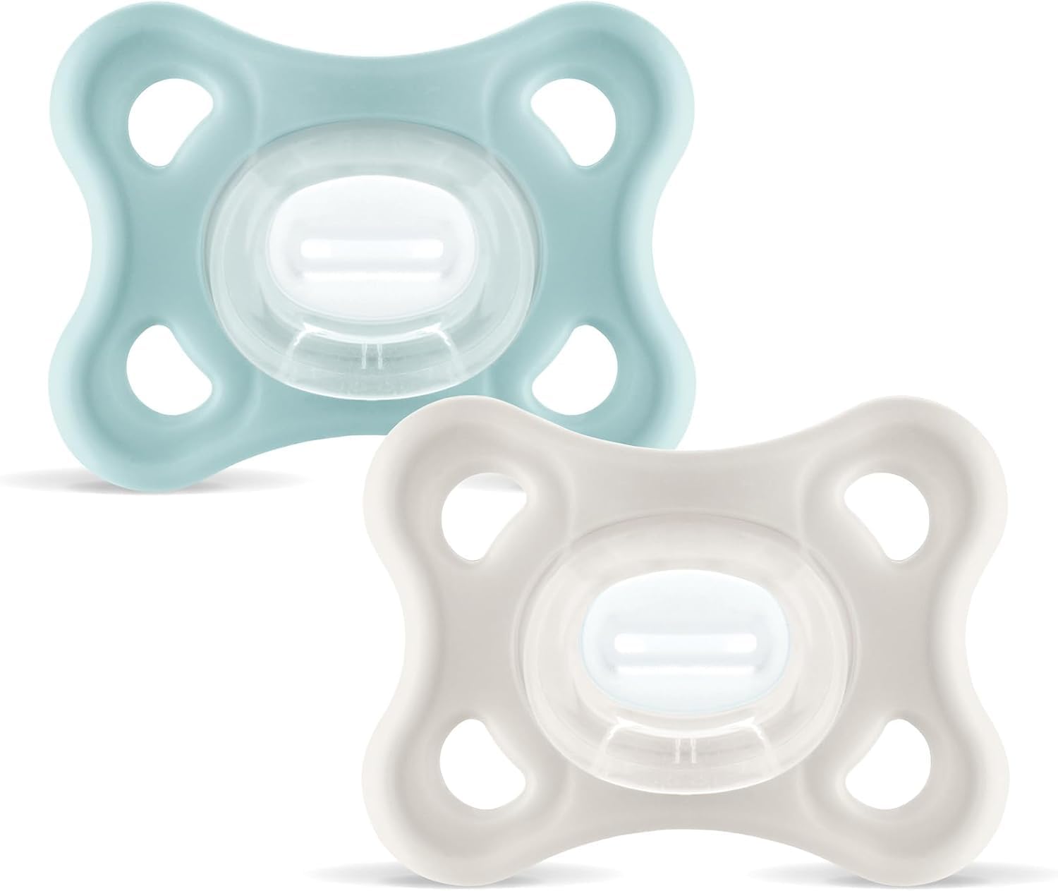 MAM Comfort Succhietto 3-12 mesi (Set da 2), Ciuccio MAM 3-12 mesi in 100% silicone con design unico, Kit da 2 accessori neonato morbidi e leggeri con porta ciuccio sterilizzatore, Neutro - 1