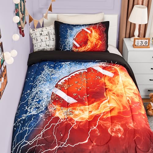 Image of Andency Football Comforter Set Twin(66x90 Inch), 2 Pieces(1 Football Comforter, 1 Pillowcase) Sport Microfiber Rugby Comforter Set Bedding Set for Kids Boys Teens