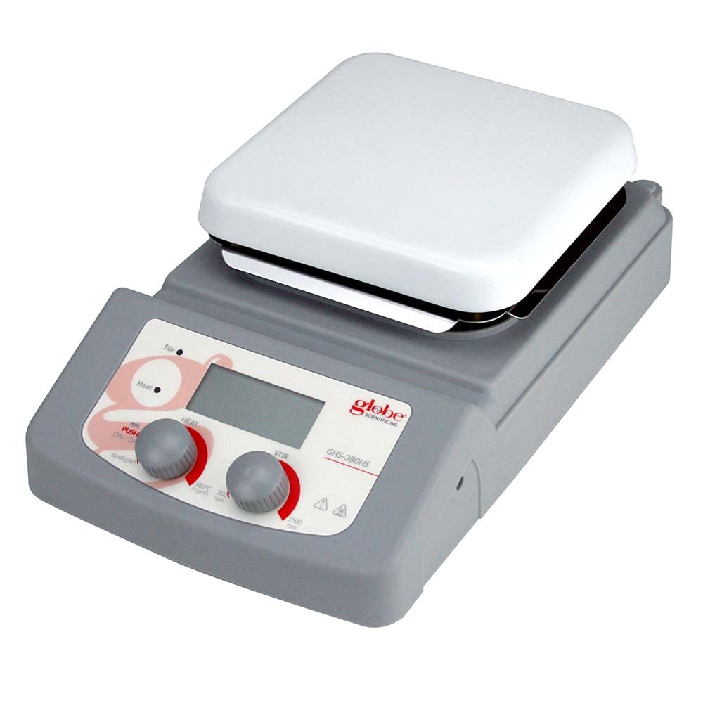 Globe Scientific GHS-380HS Digital Magnetic Hotplate Stirrer, 380C Maximum Temperature, 5.5" x 5.5" Ceramic Coated Top Plate, 100-120V, 50-60Hz, 1/EA