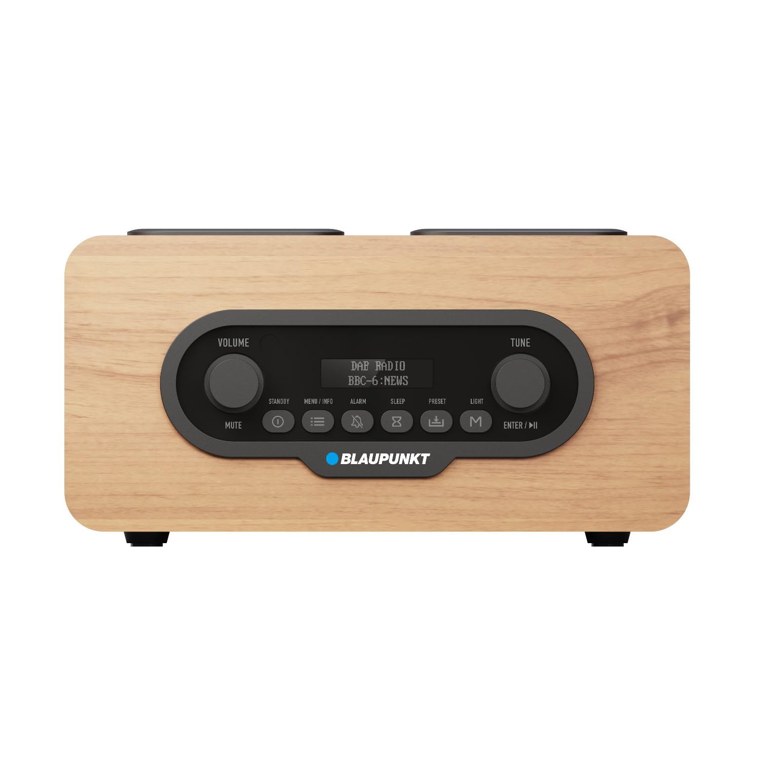 Blaupunkt DR10CR Radio portátil Dab+ FM, Bluetooth 5.3, Reproductor USB/microSD, Pantalla LCD, Doble Alarma, batería de 1800 mAh, Carcasa de Madera, Mando a Distancia, Salida para Auriculares