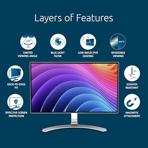 Image of Kensington MagPro 23 Inch Magnetic Computer Privacy Screen for Desktop, Removable 16:9 Computer Privacy Filter, Anti-Glare Blue Ray Reduction, Compatible with Slim Bezel Monitors, K55422WW
