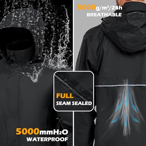 MANSDOUR Men's Packable Rain Jacket Waterproof Lightweight Windbreaker Cycling Golf Hiking Reflective Raincoat with Hood2