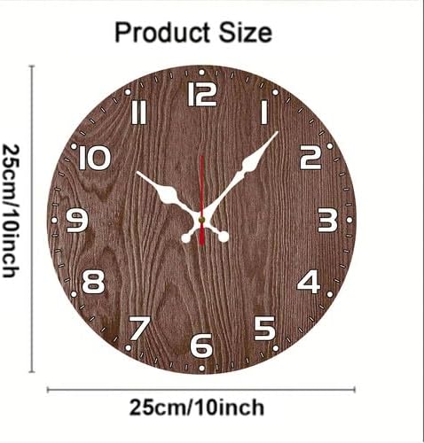 Miniatura 4 de Reloj de pared marrón de 10 pulgadas redondo de madera retro silencioso sin tictac funciona con pilas para baño, cocina, dormitorio, sala de estar,