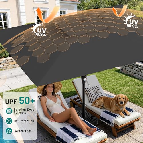 Image of AreShark 8'x10' 2 Tiers Rectangular Patio Umbrella - Outdoor Umbrella Waterproof UV Protection, Market Table Umbrella w /Crank for Pool, Backyard, Deck(Black)