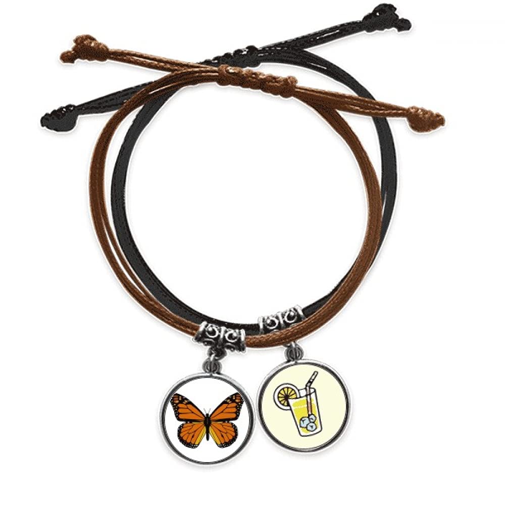 Papillon orange bracelet corde main chaîne cuir ajustable - 3