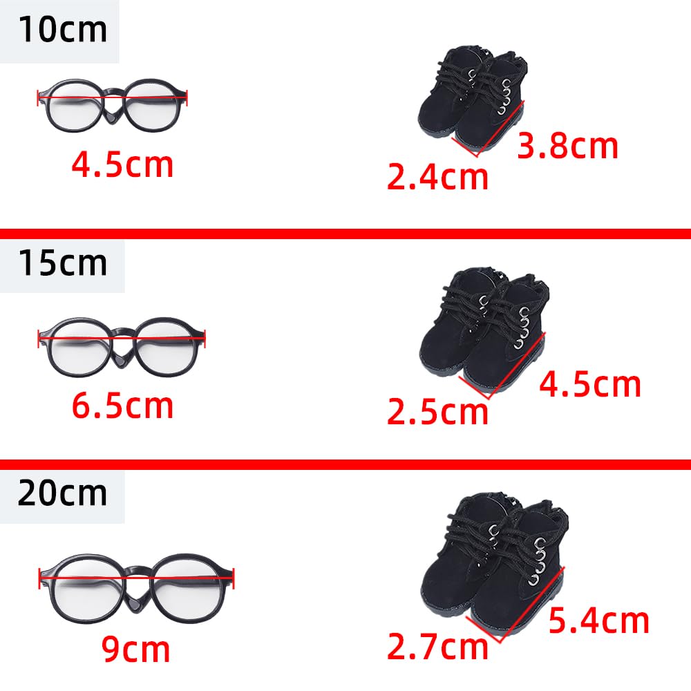 niannyyhouse Luźna, solidna bluza z kapturem, dżinsy, okulary, wysokie skórzane buty, 10 cm, 15 cm, 20 cm, pluszowe ubrania dla lalek, miękkie, wypchane, pluszowe akcesoria do przebierania, a2, 20 cm