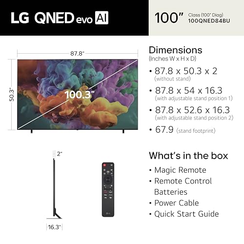 Image of LG 100-Inch Class QNED evo AI QNED84B Series Mini LED 4K Smart TV w /Dolby Atmos, Dolby Vision, HDR10, AI Super Upscaling 4K, Filmmaker Mode, Wow Orchestra, Compatible with Alexa (100QNED84BU, 2026)
