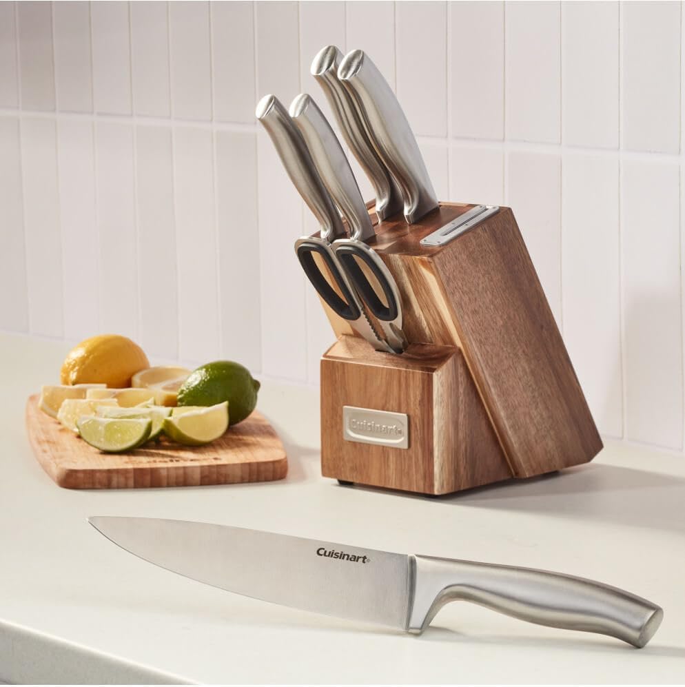 Cuisinart C77SS-7P Stainless Steel 7-Piece Prep Knife Set Acacia Block Precision Cut Blades, Ergonomic Handles - Thumbnail 2