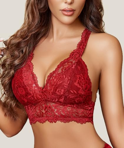 Image of Avidlove Lace Bralettes for Women Wireless Unpadded Bras Racerback Cami Tops Basic Sexy Strappy Everyday Lingerie