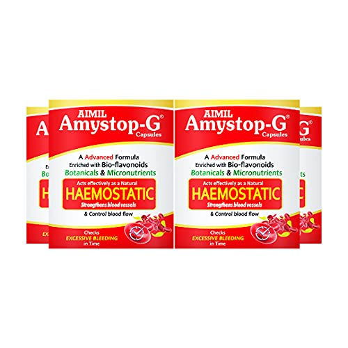 Image of AIMIL Amystop-G Capsules - 20 Capsules (Pack of 4) | Natural Haemostatic | Strengthens Blood Vessels & Checks Excessive Bleeding Naturally