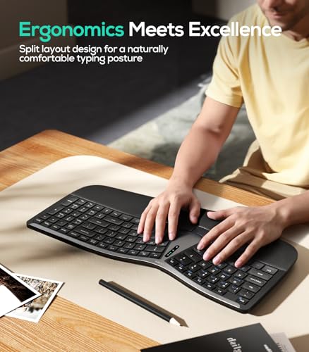 Nulea RT07B Wireless Ergonomic Keyboard - Split Keyboard, Wrist Rest, Natural Typing, Bluetooth and USB Connectivity, USB-C Rechargeable,Compatible with Windows Mac (Silver Black) - Image 3