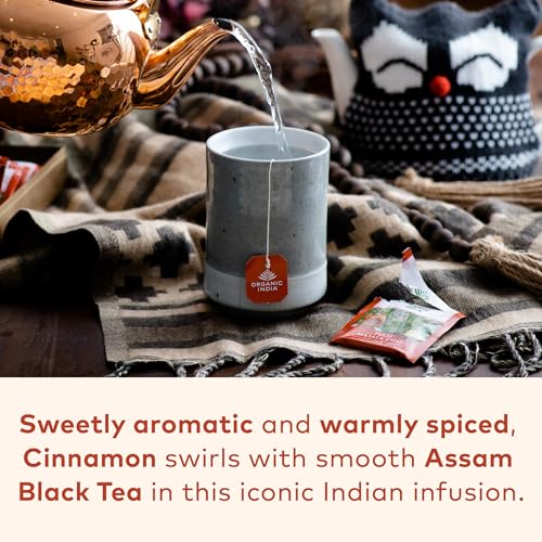 Organic India Tulsi Masala Chai Tea Bags - Holy Basil, Black Tea, Spices with Ginger, Stress Relieving, Immune Support, USDA Certified Organic, Antioxidant, Caffeinated - 18 Infusion Bags, 6 Pack
