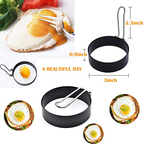 Professional Egg Ring Set,4 Pack Stainless Steel Egg Cooking Rings with Brush, Non Stick Circle Shaper Pancake Mold, Kitchen Cooking Tool for Frying Breakfast Sandwiches Fried Egg Mcmuffin Ring - Thumbnail 5