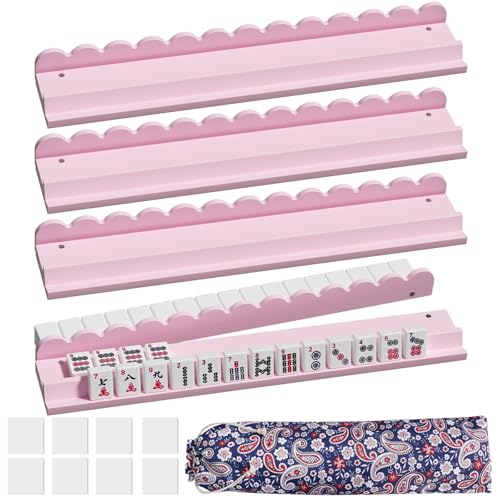Scalloped Wooden Mahjong Racks with Pushers, 17" miniatura 1