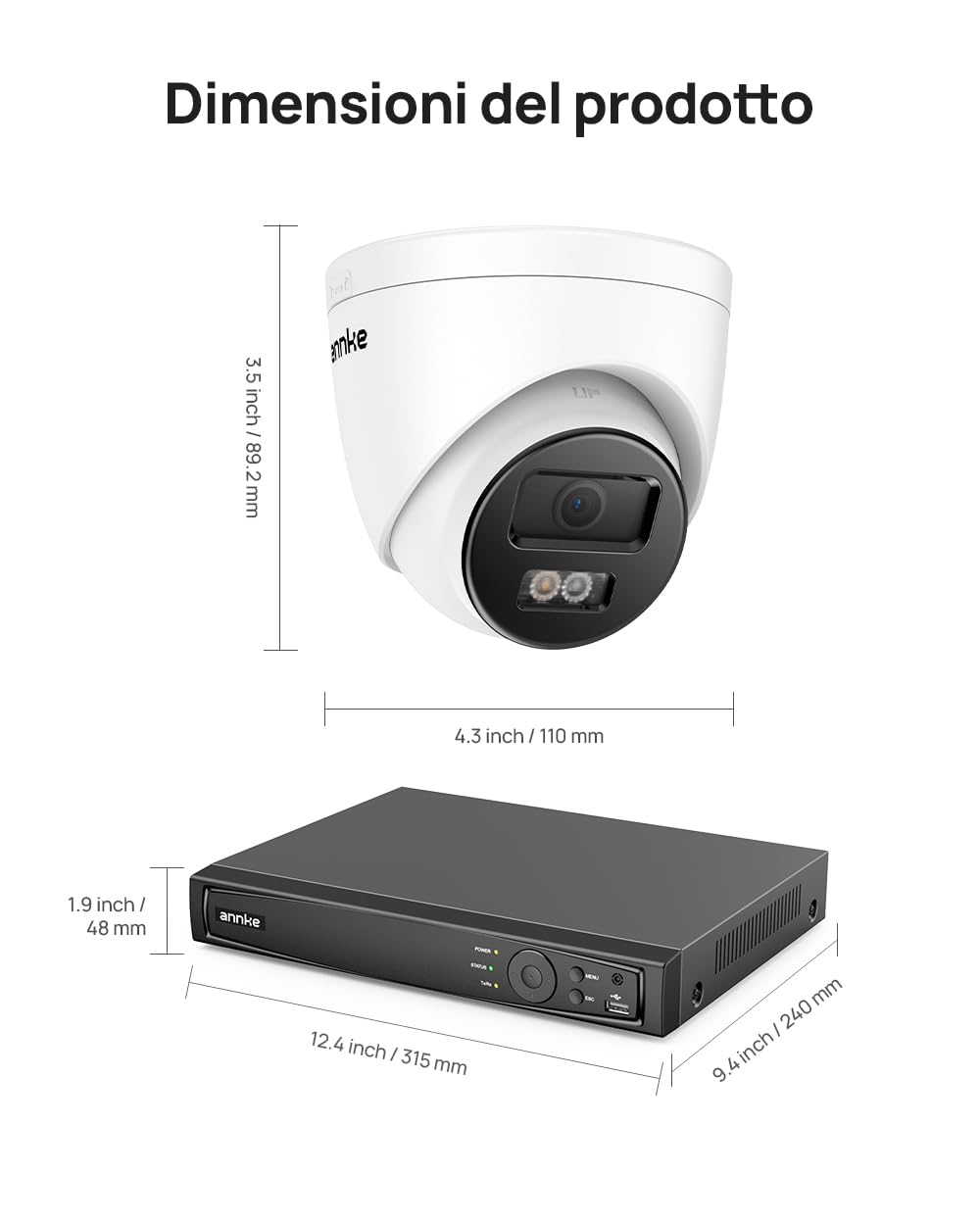 ANNKE Sistema Videosorveglianza PoE 12MP con NVR 8CH HDD 2TB | 4 Telecamere IP da Esterno, Rilevamento Intelligente di Persone e Veicoli, Visione Notturna IR fino a 30 m, IP67, 24/7