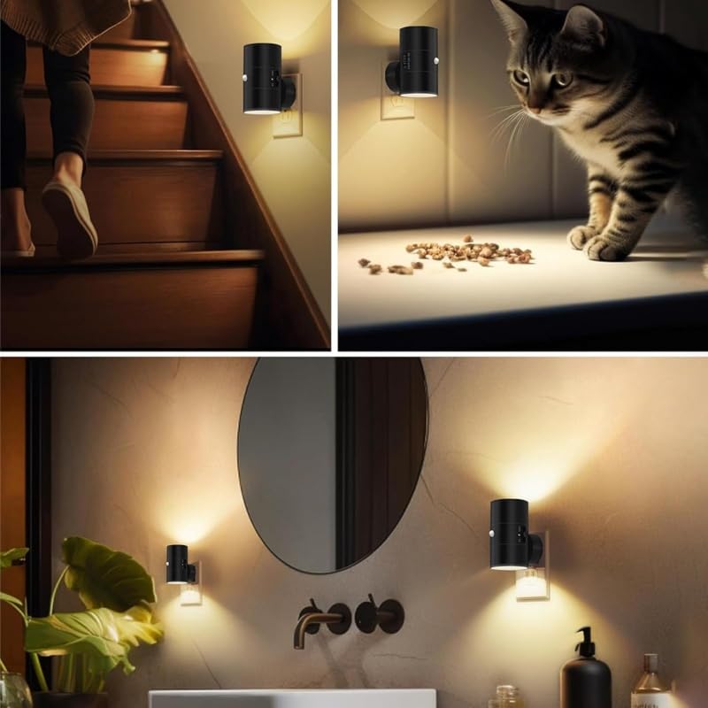 Plugify One Stecker Lampe mit Dämmerungssensor, Zuschaltbare Auf- und Abwärts Beleuchtung, Warmweißes Nachtlicht für Flur Treppe Schlafzimmer Küche
